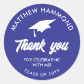 Blue Graduating Class Thank You Grad Cap Ronde Sticker (Voorkant)