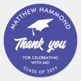 Blue Graduating Class Thank You Grad Cap Ronde Sticker