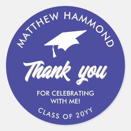 Blue Graduating Class Thank You Grad Cap Ronde Sticker (Voorkant)