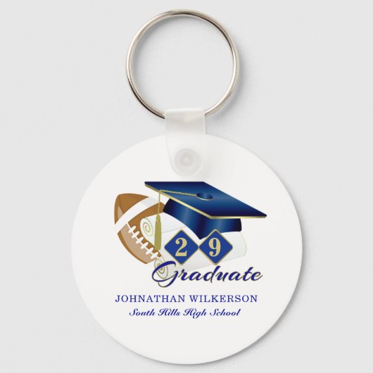 Blue Graduation Cap Football, op maat gemaakt Sleutelhanger (Voorkant)