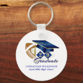 Blue Graduation Cap Football, op maat gemaakt Sleutelhanger (Voorkant)