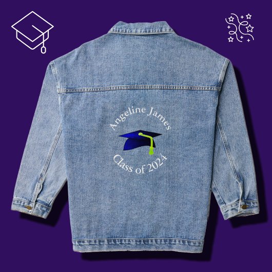 Blue Graduation Cap - Klasse van 2024-jouw naam Denim Jacket