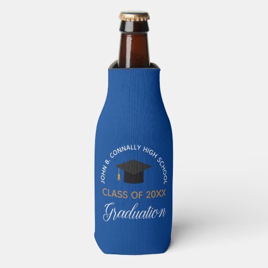 Blue Graduation Party Custom School Class of 2023 Flesjeskoeler (Fles Voorkant)