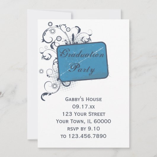 Blue Graduation Party Invitation Kaart (Voorkant)