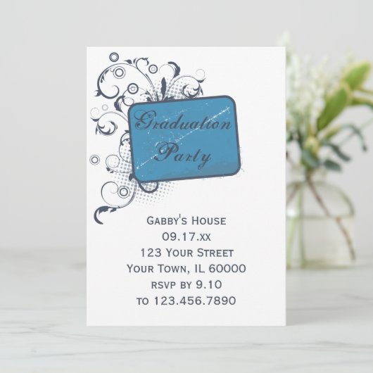 Blue Graduation Party Invitation Kaart (Staand voorkant)
