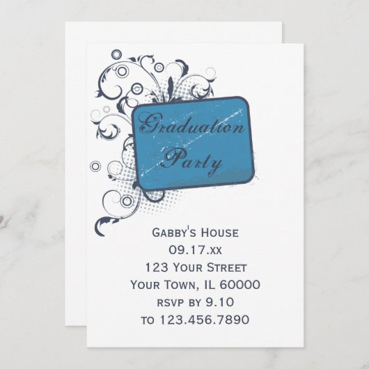 Blue Graduation Party Invitation Kaart (Voorkant / Achterkant)