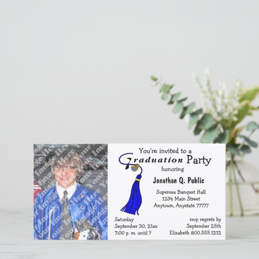 Blue Graduation Party Photo Invitation (Staand voorkant)