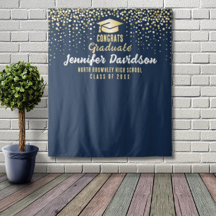 Blue Graduation Party Photobooth achtergrond Wandkleed