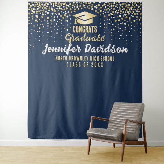 Blue Graduation Party Photobooth achtergrond Wandkleed (In situ)