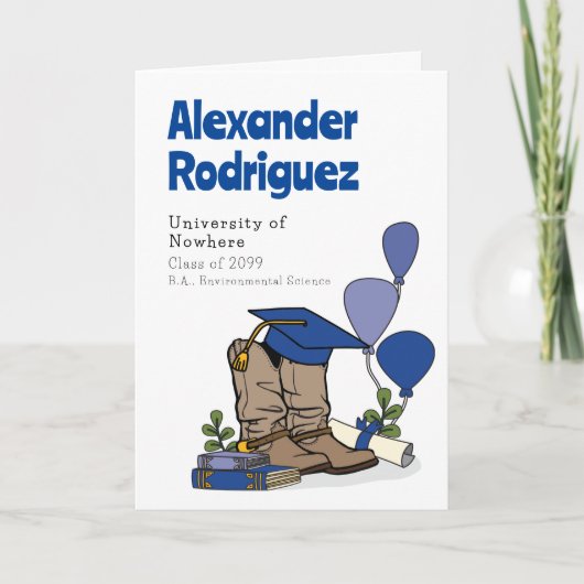 Blue Graduing Cap Cowboy Boot Arrangement (Voorkant)