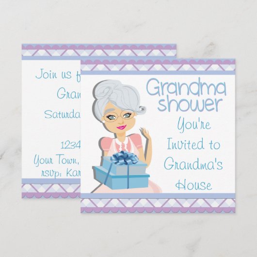 Blue Grandma Baby shower Kaart (Voorkant / Achterkant)