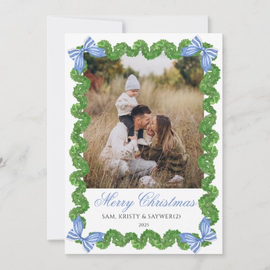 Blue Grandmillennial Family Photo Christmas Card Kaart (Voorkant)