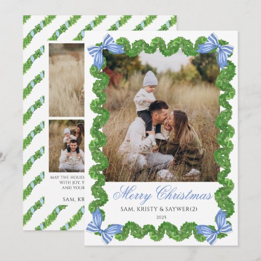 Blue Grandmillennial Family Photo Christmas Card Kaart (Voorkant / Achterkant)