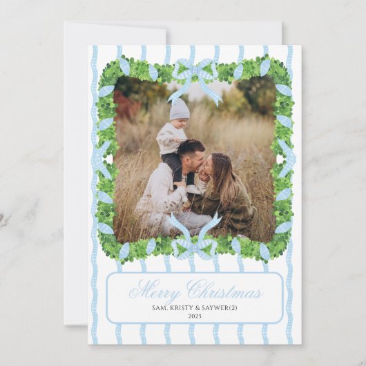 Blue Grandmillennial Photo Christmas Card Kaart (Voorkant)