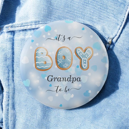 Blue Grandpa to be Boy Baby shower Button