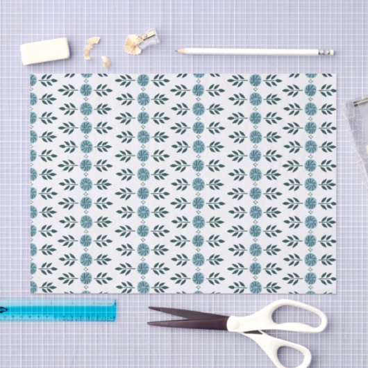 Blue Graphic Floral Pattern Tissuepapier (Craft)