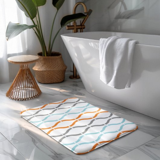 Blue, gray and orange funky stripes pattern badmat