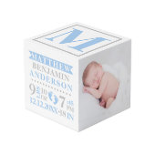 Blue Gray Birth Stats BABY Boy Keepomwille PHOTO Kubus (Voorkant hoekig)