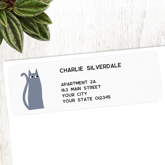 Blue Gray Cat Return Address Etiket