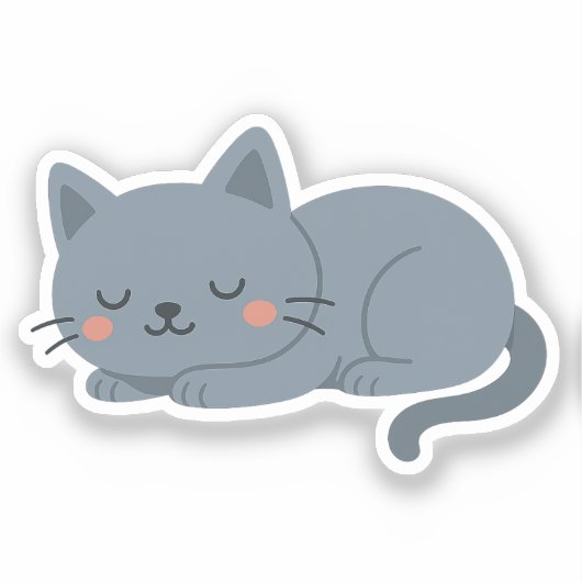 Blue Gray Cat Sticker – Calm and Cozy Cartoon (Voorkant)