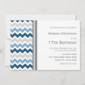 Blue Gray Chevron 17th Birthday Party Invitation Kaart (Achterkant)