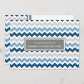 Blue Gray Chevron 17th Birthday Party Invitation Kaart (Voorkant / Achterkant)