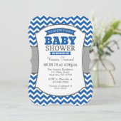 Blue Gray Chevron Baby shower Uitnodiging (Staand voorkant)