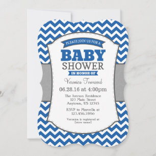 Blue Gray Chevron Baby shower Uitnodiging