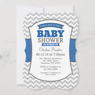 Blue Gray Chevron Baby shower Uitnodiging