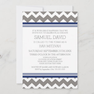 Blue Gray Chevron Bar Mitzvah uitnodigingen