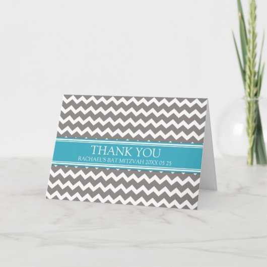 Blue Gray Chevron Bat Mitzvah Bedankkaart (Voorkant)