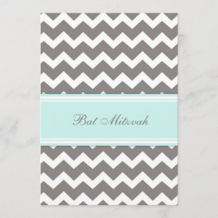 Blue Gray Chevron Bat Mitzvah Invitaties Kaart