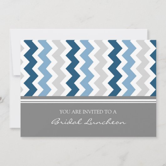 Blue Gray Chevron Bridal Lunch Invitation Kaart (Voorkant)