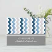 Blue Gray Chevron Bridal Lunch Invitation Kaart (Staand voorkant)