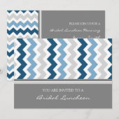 Blue Gray Chevron Bridal Lunch Invitation Kaart (Voorkant / Achterkant)