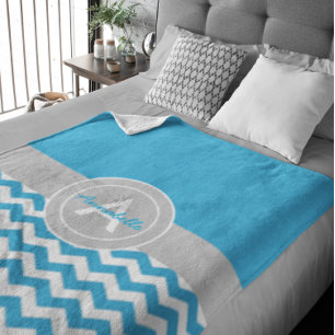 Blue Gray Chevron Fleece Deken