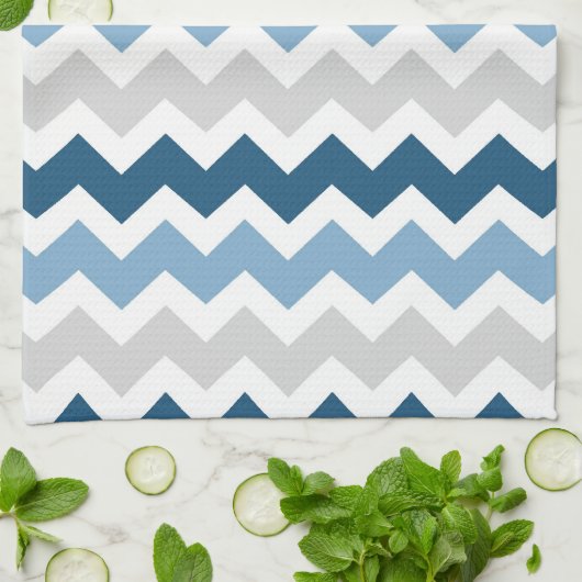 Blue Gray Chevron Kitchen Cloth Towel Theedoek (Gevouwen)