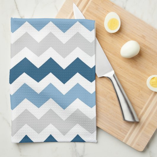 Blue Gray Chevron Kitchen Cloth Towel Theedoek (Quarter Fold)
