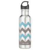 Blue Gray Chevron Pattern Waterfles (Voorkant)