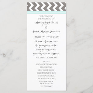 Blue Gray Chevron Wedding Programme Programmakaart