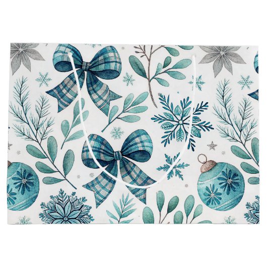 BLUE & GRAY CHRISTMAS BALLS & BOWS GROOT CADEAUZAKJE (Achterkant)