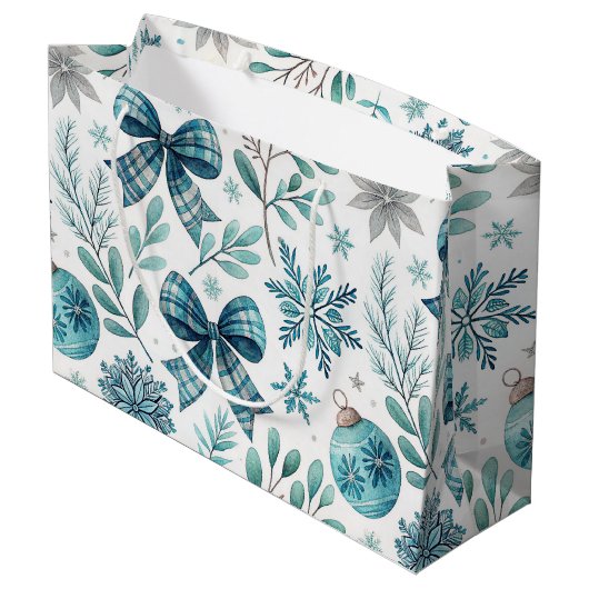 BLUE & GRAY CHRISTMAS BALLS & BOWS GROOT CADEAUZAKJE (Achterkant Gekanteld)