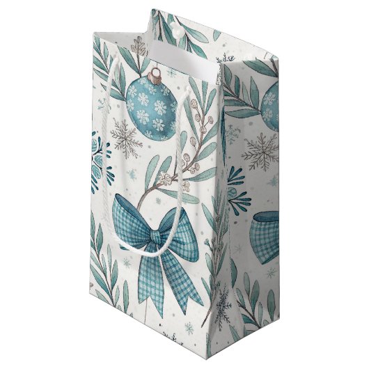 BLUE & GRAY CHRISTMAS BALLS & BOWS KLEIN CADEAUZAKJE (Voorkant Gekanteld)