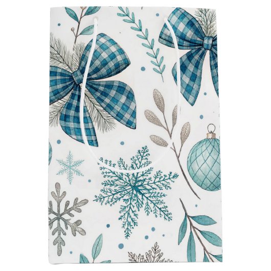 BLUE & GRAY CHRISTMAS BALLS & BOWS MEDIUM CADEAUZAKJE (Voorkant)