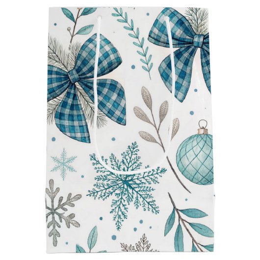 BLUE & GRAY CHRISTMAS BALLS & BOWS MEDIUM CADEAUZAKJE (Achterkant)