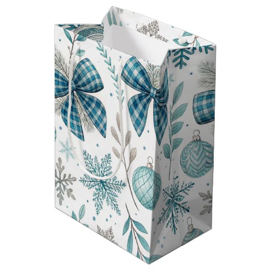 BLUE & GRAY CHRISTMAS BALLS & BOWS MEDIUM CADEAUZAKJE (Achterkant Gekanteld)