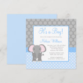 Blue Gray Elephant Polka Dot Boy Baby shower Kaart (Voorkant / Achterkant)