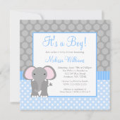 Blue Gray Elephant Polka Dot Boy Baby shower Kaart (Voorkant)