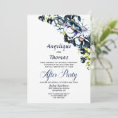 Blue Gray Floral Wedding Reception Kaart (Staand voorkant)