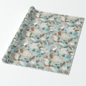 Blue Gray Floral Winter Magnolia Cadeaupapier (Uitgerold)